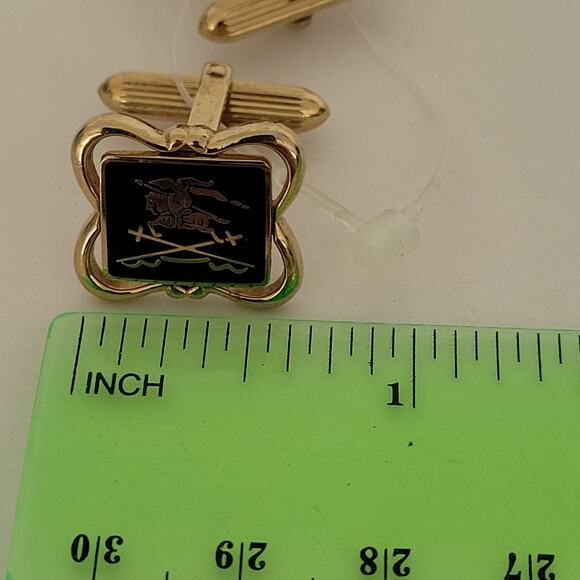 Burberry Tie Bar Clip Clasp Cufflinks Set Gold Black Tone 2in Logo Vintage Logo - Picture 7 of 9